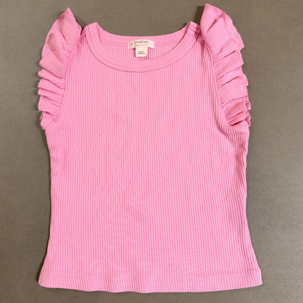 Crewcuts Ribbed Ruffle Sleeve Tank Top Pink XS 4-5 Girls Summer Shirt